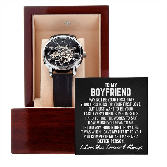 To My Boyfriend Openwork Skeleton Watch - Your Last Everything - Anniversary Wedding Gift - Christmas Birthday Gift for Boyfriend