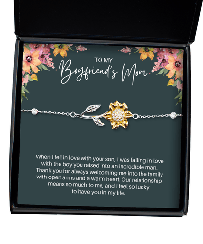To My Boyfriend's Mom Necklace - In Love With Your Son - Sunflower Bracelet for Birthday, Mother's Day, Christmas - Jewelry Gift for Boyfriend's Mom