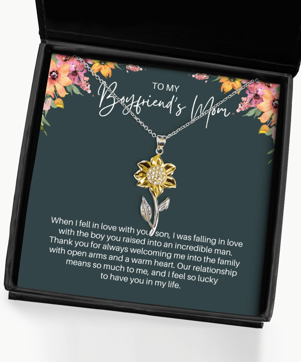 To My Boyfriend's Mom Necklace - In Love With Your Son - Sunflower Necklace for Birthday, Mother's Day, Christmas - Jewelry Gift for Boyfriend's Mom