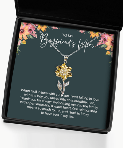 To My Boyfriend's Mom Necklace - In Love With Your Son - Sunflower Necklace for Birthday, Mother's Day, Christmas - Jewelry Gift for Boyfriend's Mom