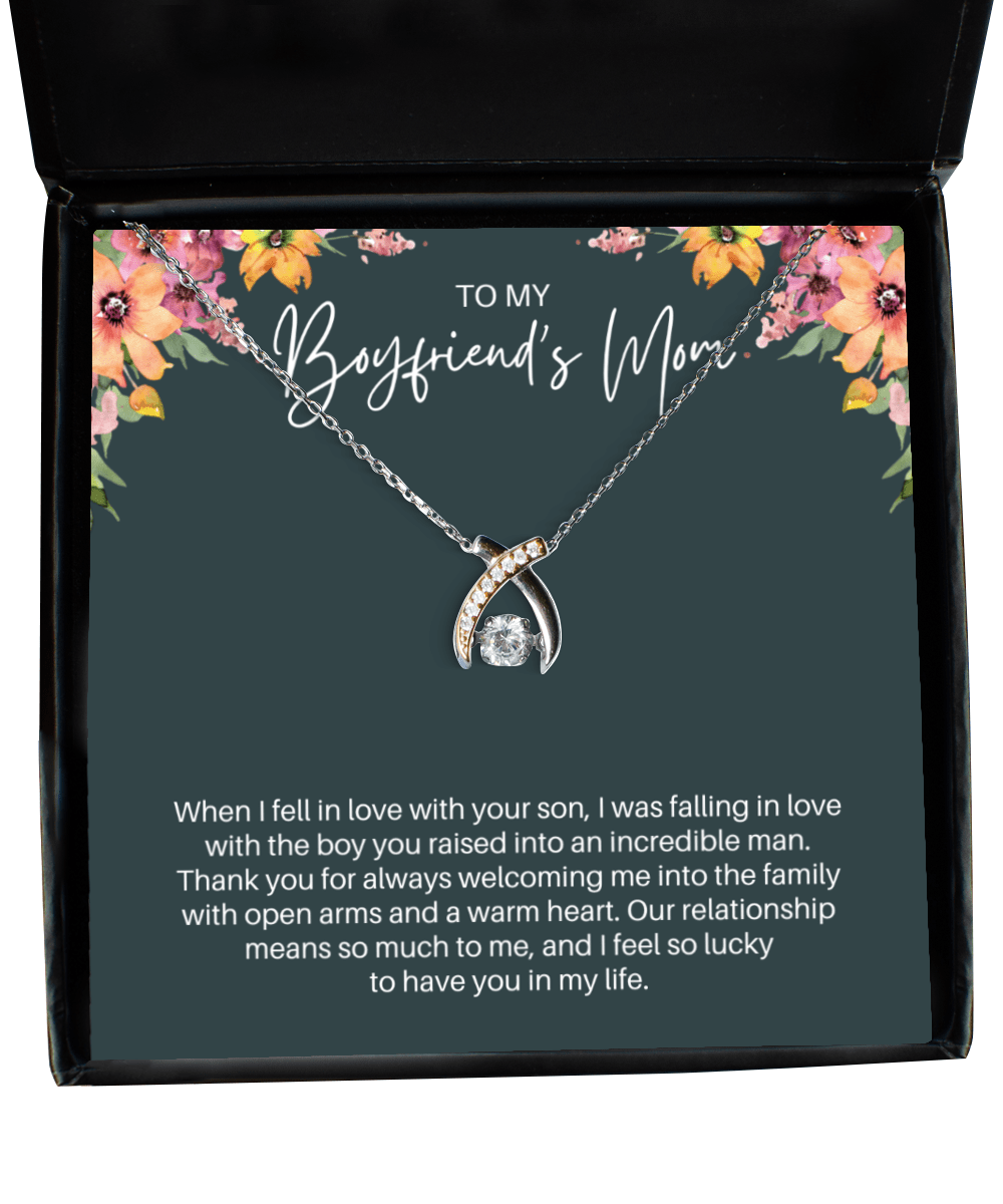 To My Boyfriend's Mom Necklace - In Love With Your Son - Wishbone Necklace for Birthday, Mother's Day, Christmas - Jewelry Gift for Boyfriend's Mom