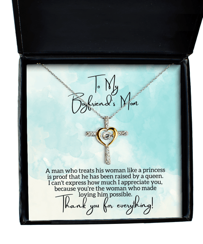 To My Boyfriend's Mom - Raised by a Queen - Cross Necklace for Mother's Day, Birthday - Jewelry Gift for Boyfriend's Mother