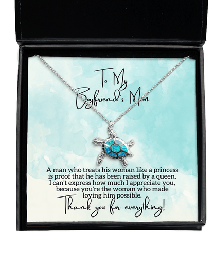 To My Boyfriend's Mom - Raised by a Queen - Opal Turtle Necklace for Mother's Day, Birthday - Jewelry Gift for Boyfriend's Mother