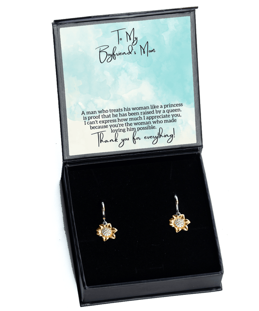 To My Boyfriend's Mom - Raised by a Queen - Sunflower Earrings for Mother's Day, Birthday - Jewelry Gift for Boyfriend's Mother