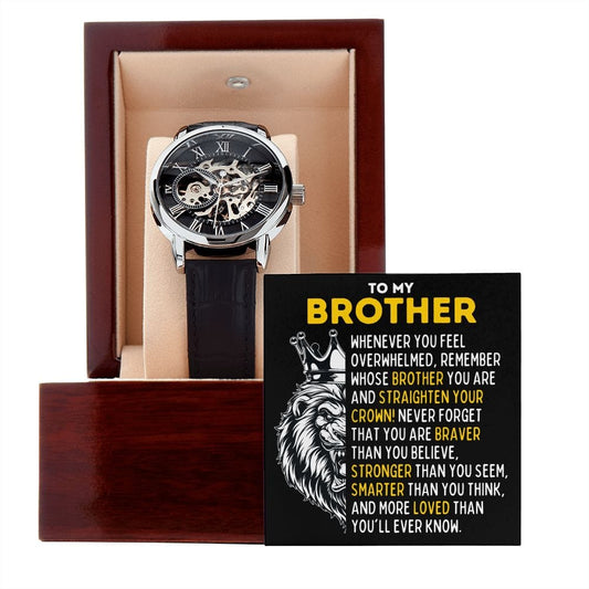 To My Brother Openwork Skeleton Watch - Gift for Brother - Motivational Graduation, Birthday, Christmas, Wedding Gift