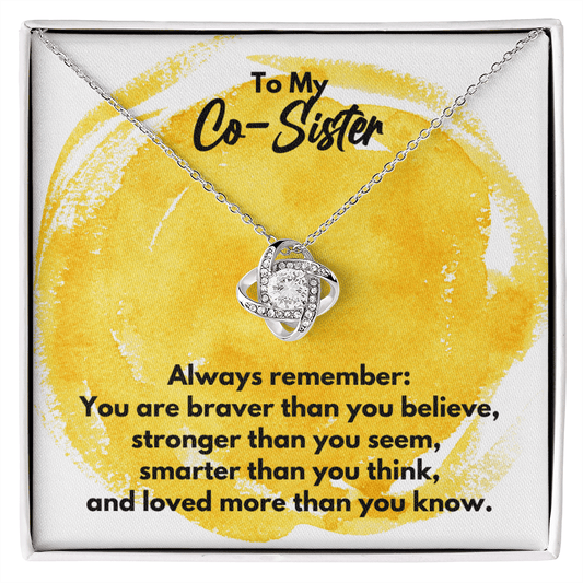 To My Co-Sister Love Knot Necklace - Always Remember Motivational Graduation Gift - Co-Sister Wedding Gift - Birthday Gift 14K White Gold Finish / Standard Box