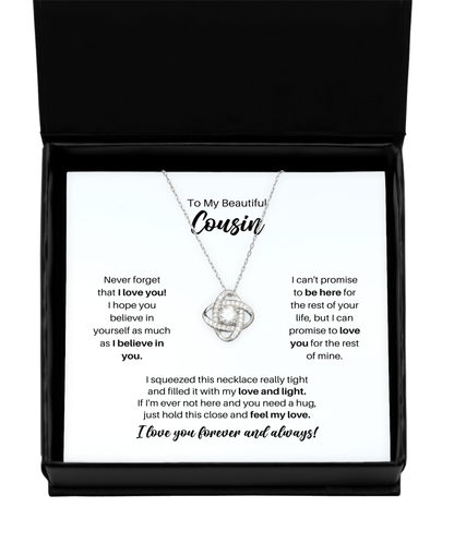 To My Cousin Necklace - Promise to Love You - Love Knot Silver Necklace for Birthday, Mother's Day, Christmas - Jewelry Gift for Stepsister, Sister-in-Law, BFF