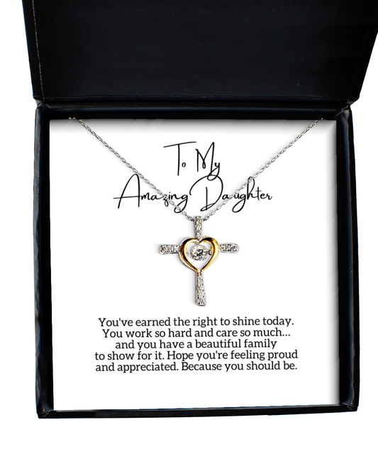 To My Daughter - Beautiful Family - Cross Necklace for Mother's Day, Birthday - Jewelry Gift for Daughter