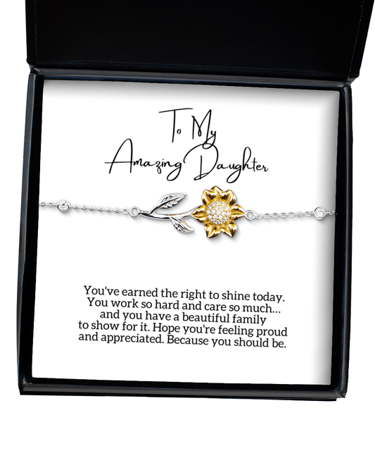 To My Daughter - Beautiful Family - Sunflower Bracelet for Mother's Day, Birthday - Jewelry Gift for Daughter