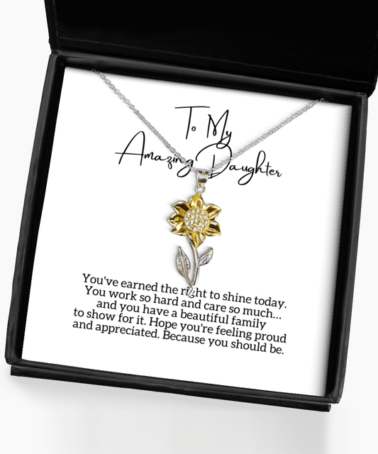 To My Daughter - Beautiful Family - Sunflower Necklace for Mother's Day, Birthday - Jewelry Gift for Daughter