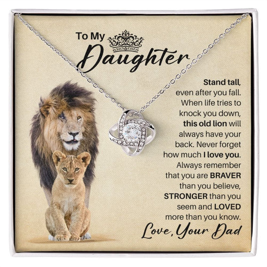 To My Daughter From Dad Necklace - This Old Lion - Gift for Daughter Birthday Christmas Graduation 14K White Gold Finish / Standard Box