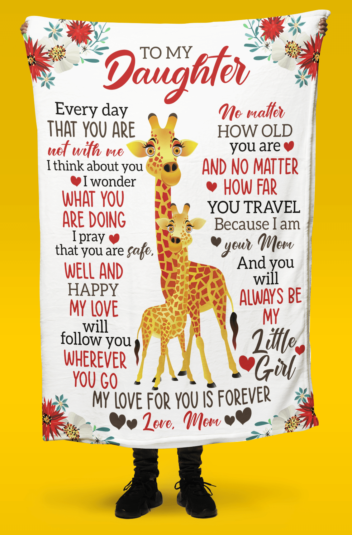 To My Daughter From Mom - Giraffe Velveteen Plush Blanket - Gift for Daughter