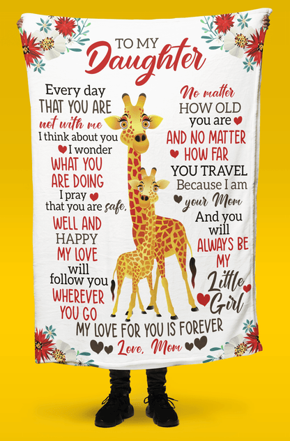To My Daughter From Mom - Giraffe Velveteen Plush Blanket - Gift for Daughter