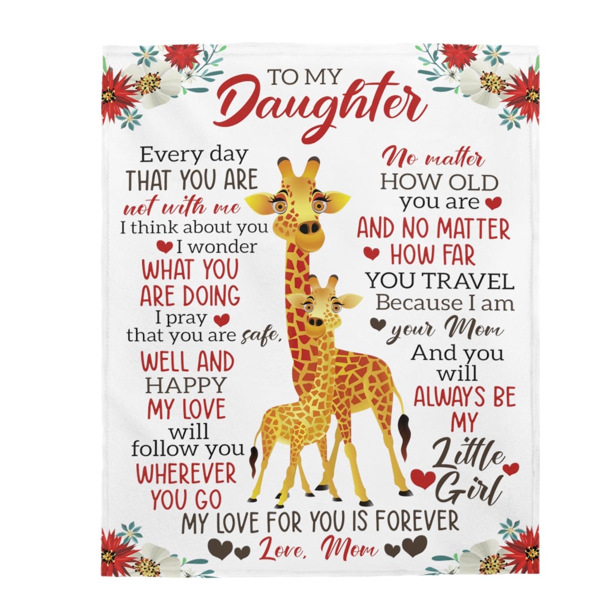To My Daughter From Mom - Giraffe Velveteen Plush Blanket - Gift for Daughter 50" × 60"