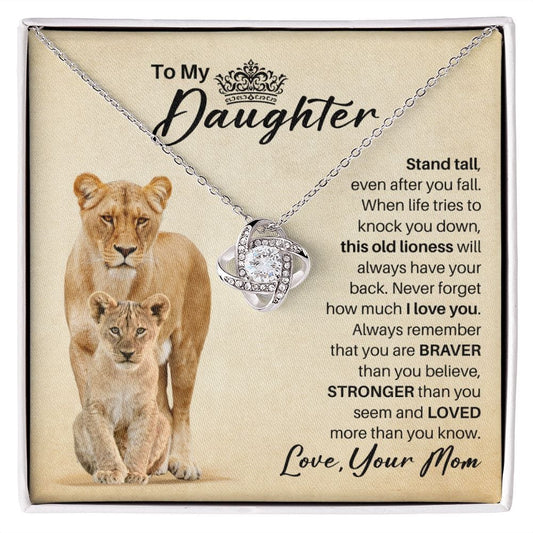 To My Daughter From Mom Necklace - This Old Lioness - Gift for Daughter Birthday Christmas Graduation 14K White Gold Finish / Standard Box