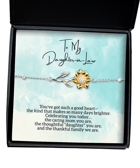 To My Daughter-In-Law - Celebrating You Today - Sunflower Bracelet for Mother's Day, Birthday - Jewelry Gift for Daughter In Law