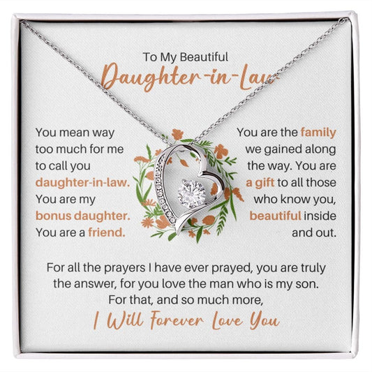 To My Daughter-in-Law Forever Love Necklace - Gift for Bonus Daughter 14k White Gold Finish / Standard Box