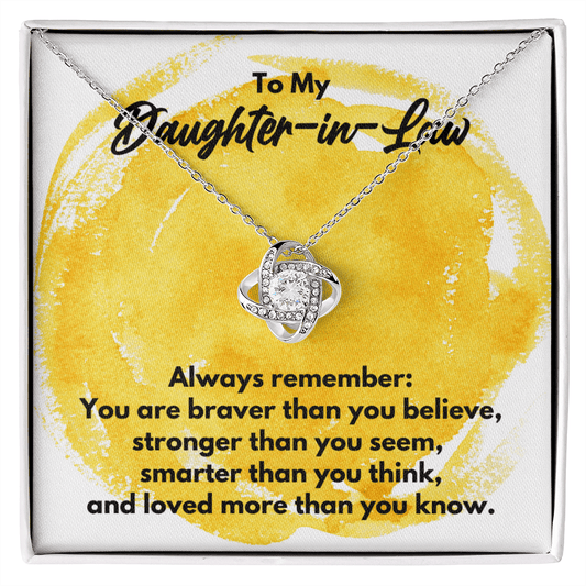 To My Daughter-in-Law Love Knot Necklace - Always Remember Motivational Graduation Gift - Daughter-in-Law Wedding Gift - Birthday Gift 14K White Gold Finish / Standard Box