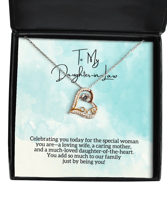 To My Daughter-In-Law - Special Woman - Love Dancing Heart Necklace for Mother's Day, Birthday - Jewelry Gift for Daughter In Law