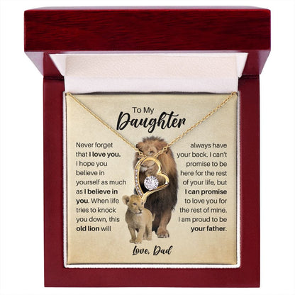 To My Daughter Love Dad Necklace - Old Lion Forever Love Heart Gift for Daughter 18k Yellow Gold Finish / Luxury Box