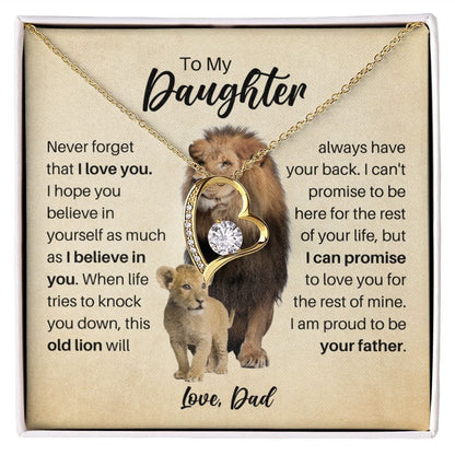 To My Daughter Love Dad Necklace - Old Lion Forever Love Heart Gift for Daughter 18k Yellow Gold Finish / Standard Box