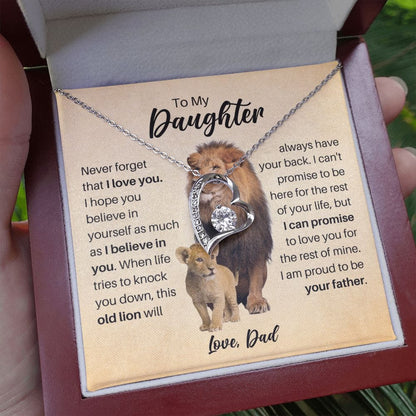 To My Daughter Love Dad Necklace - Old Lion Forever Love Heart Gift for Daughter