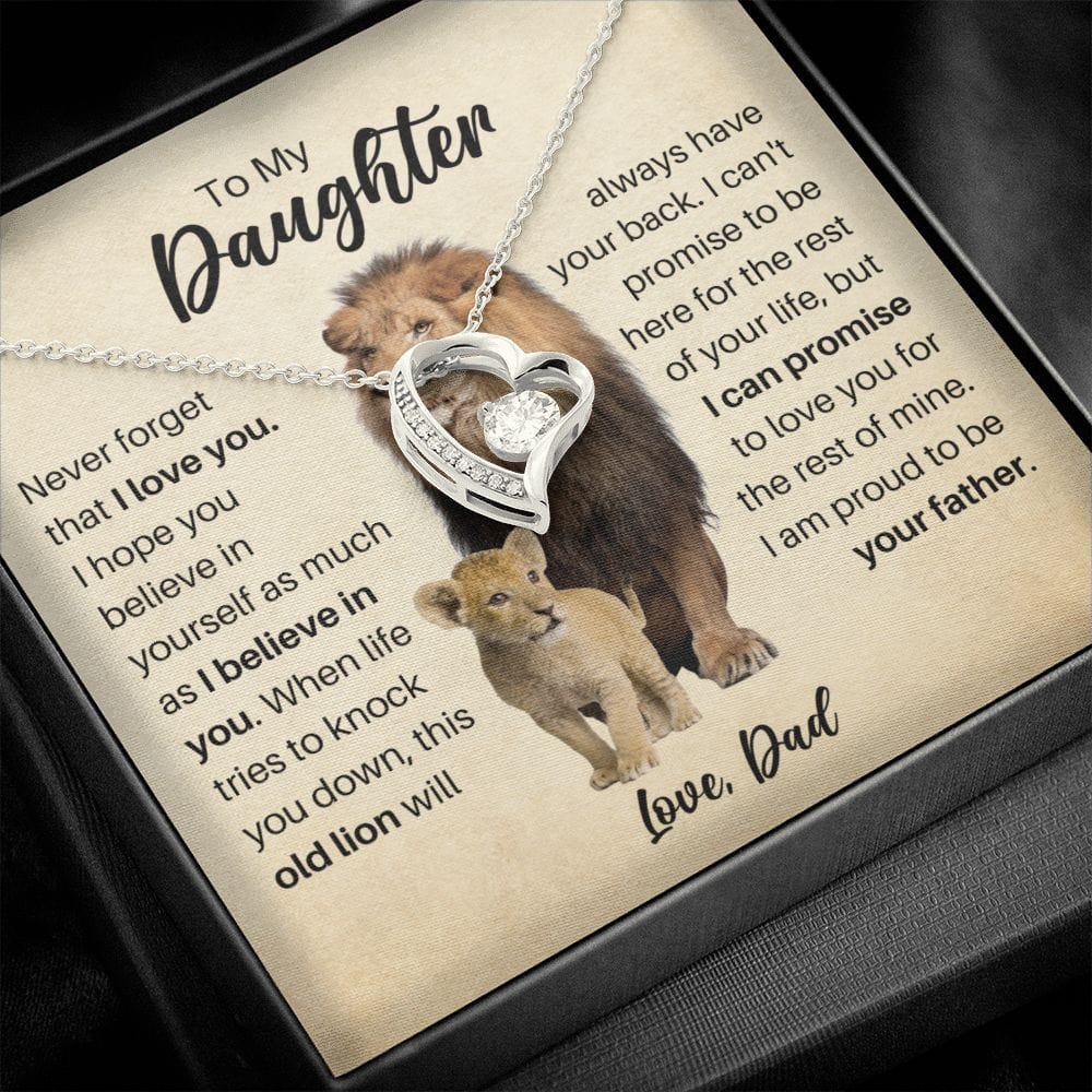To My Daughter Love Dad Necklace - Old Lion Forever Love Heart Gift for Daughter