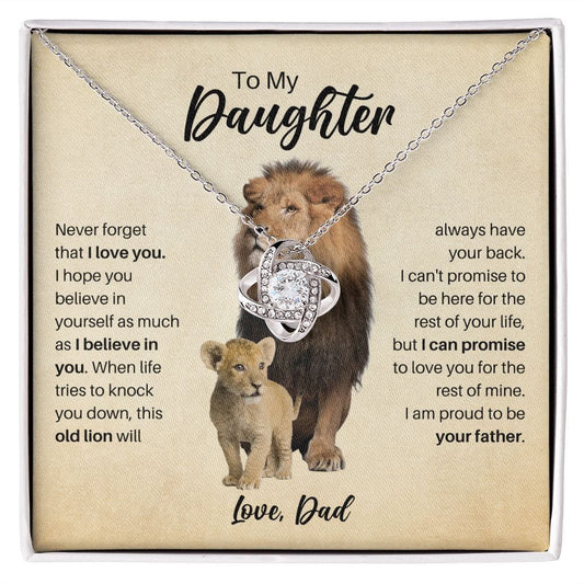 To My Daughter Love Dad Necklace - Old Lion Love Knot Gift for Daughter 14K White Gold Finish / Standard Box