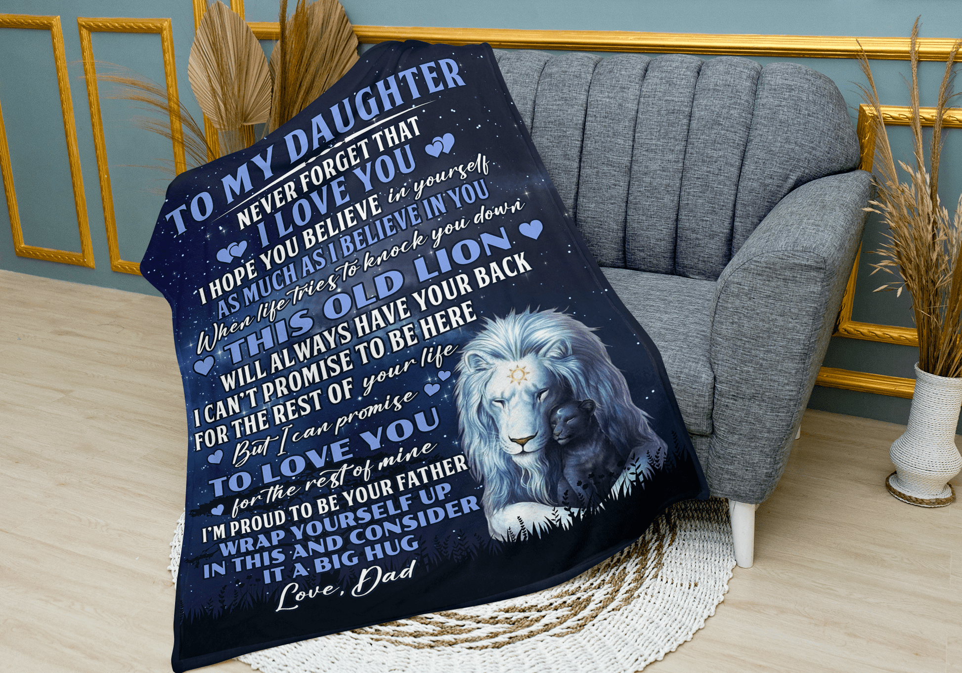 To My Daughter Love Dad - This Old Lion - Cozy Plush Fleece Blanket Gift for Daughter