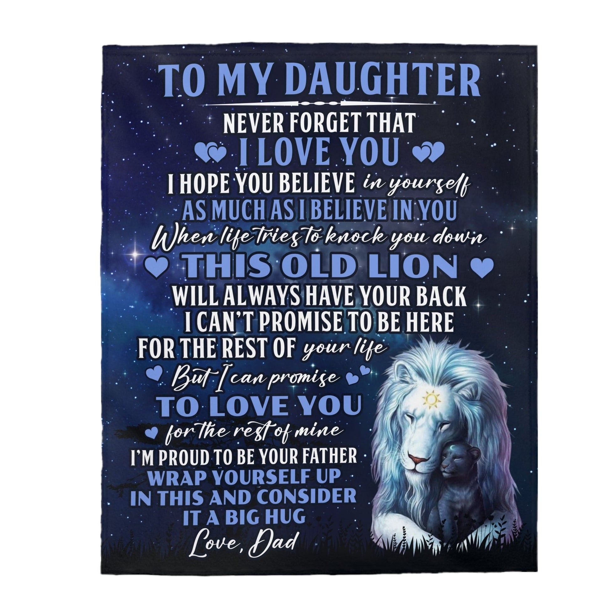 To My Daughter Love Dad - This Old Lion - Cozy Plush Fleece Blanket Gift for Daughter 50"x60"