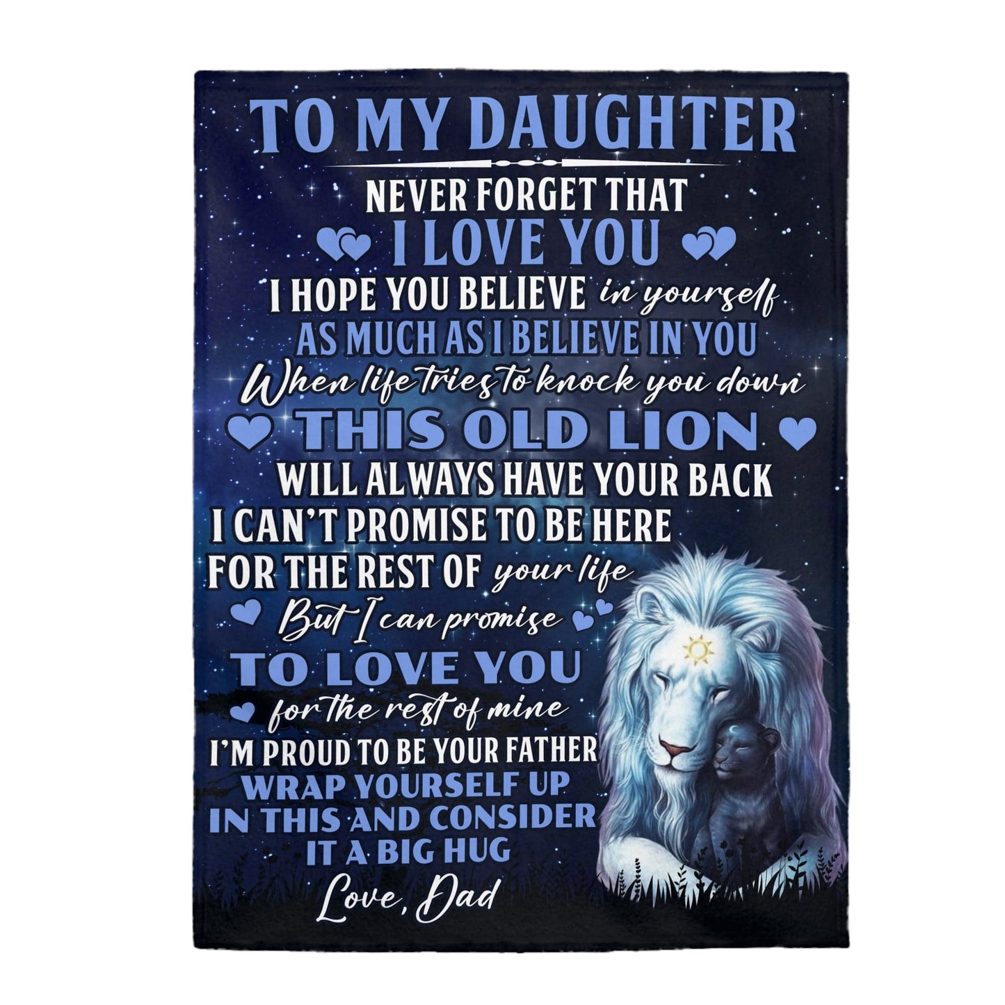 To My Daughter Love Dad - This Old Lion - Cozy Plush Fleece Blanket Gift for Daughter 60"x80"