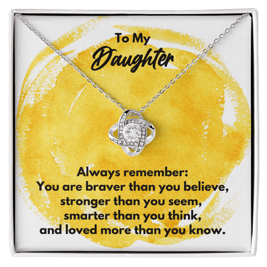 To My Daughter Love Knot Necklace - Always Remember Motivational Graduation Gift - Daughter Wedding Gift - Birthday Gift 14K White Gold Finish / Standard Box