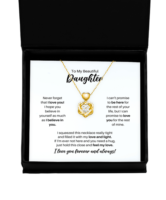 To My Daughter Necklace - Promise to Love You - Heart Knot Gold Necklace for Birthday, Mother's Day, Christmas - Jewelry Gift for Daughter