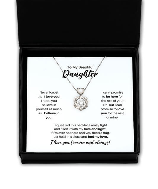 To My Daughter Necklace - Promise to Love You - Heart Knot Silver Necklace for Birthday, Mother's Day, Christmas - Jewelry Gift for Daughter