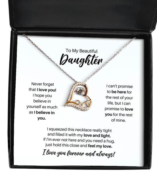 To My Daughter Necklace - Promise to Love You - Love Heart Necklace for Birthday, Mother's Day, Christmas - Jewelry Gift for Daughter