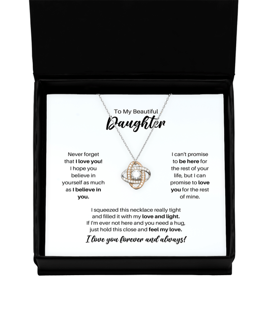 To My Daughter Necklace - Promise to Love You - Love Knot Rose Gold Necklace for Birthday, Mother's Day, Christmas - Jewelry Gift for Daughter