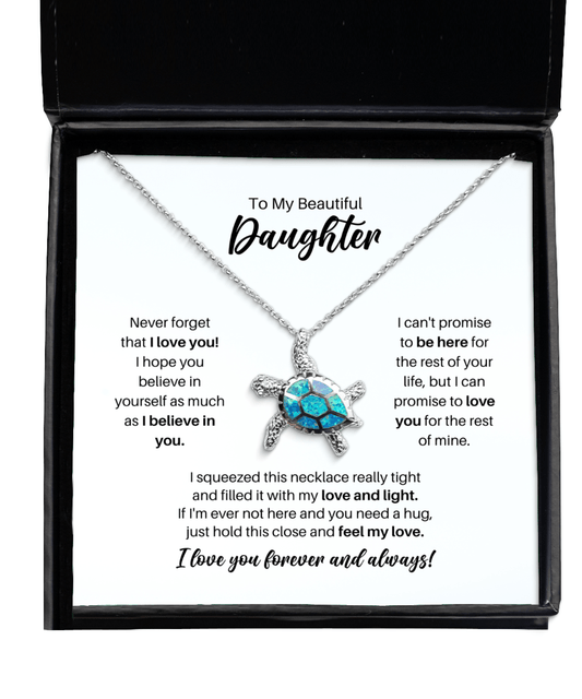 To My Daughter Necklace - Promise to Love You - Opal Turtle Necklace for Birthday, Mother's Day, Christmas - Jewelry Gift for Daughter