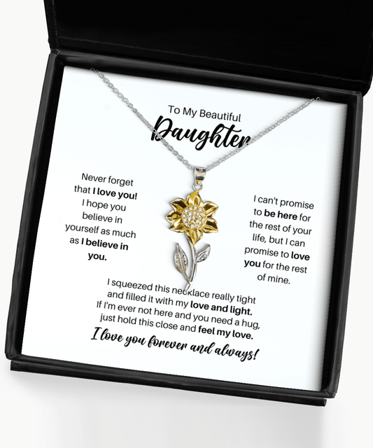 To My Daughter Necklace - Promise to Love You - Sunflower Necklace for Birthday, Mother's Day, Christmas - Jewelry Gift for Daughter