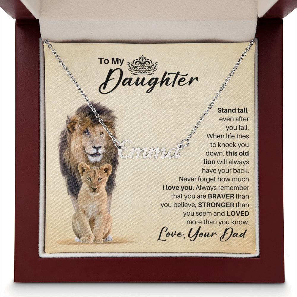 To My Daughter Personalized Name Necklace - Old Lion Gift from Dad - Custom Gift for Daughter