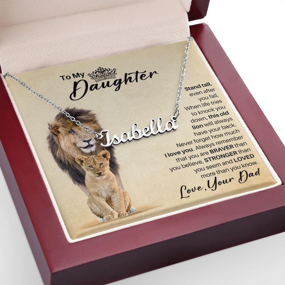 To My Daughter Personalized Name Necklace - Old Lion Gift from Dad - Custom Gift for Daughter
