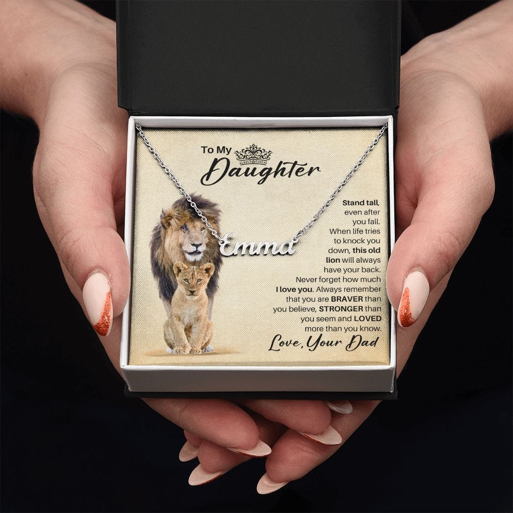 To My Daughter Personalized Name Necklace - Old Lion Gift from Dad - Custom Gift for Daughter