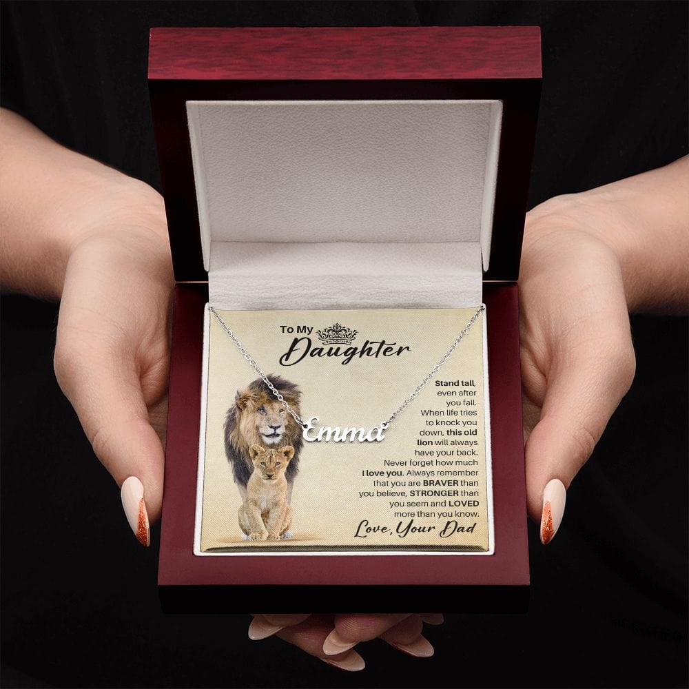 To My Daughter Personalized Name Necklace - Old Lion Gift from Dad - Custom Gift for Daughter