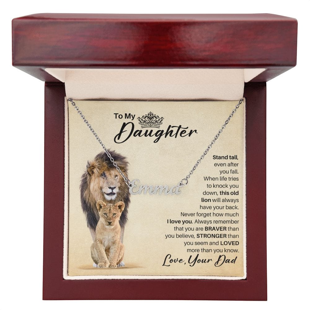 To My Daughter Personalized Name Necklace - Old Lion Gift from Dad - Custom Gift for Daughter Luxury Box