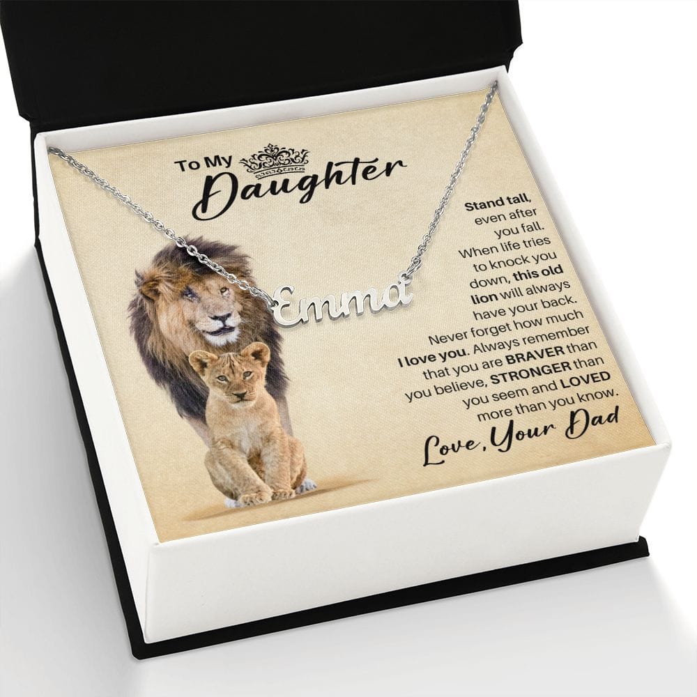 To My Daughter Personalized Name Necklace - Old Lion Gift from Dad - Custom Gift for Daughter Standard Box