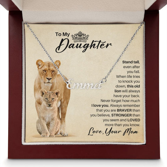 To My Daughter Personalized Name Necklace - Old Lion Gift from Mom - Custom Gift for Daughter