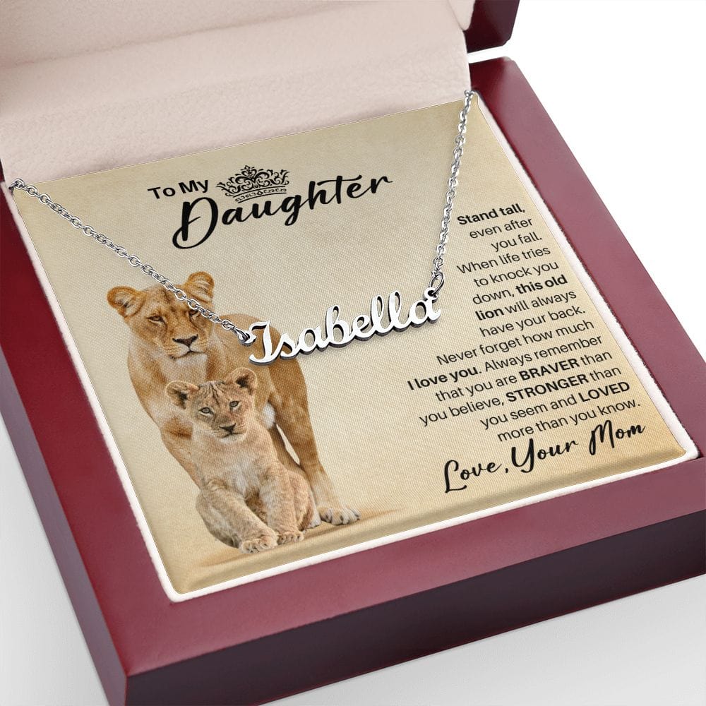 To My Daughter Personalized Name Necklace - Old Lion Gift from Mom - Custom Gift for Daughter