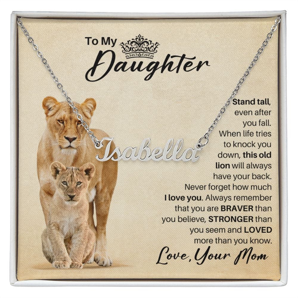 To My Daughter Personalized Name Necklace - Old Lion Gift from Mom - Custom Gift for Daughter