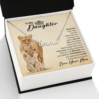 To My Daughter Personalized Name Necklace - Old Lion Gift from Mom - Custom Gift for Daughter Standard Box