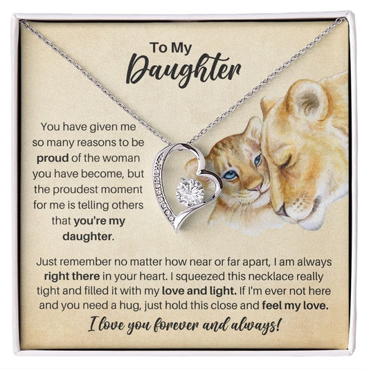 To My Daughter Proud Lion Forever Love Necklace 14k White Gold Finish / Standard Box