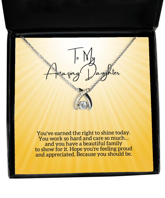 To My Daughter - Right to Shine - Wishbone Necklace for Mother's Day, Birthday - Jewelry Gift for Daughter